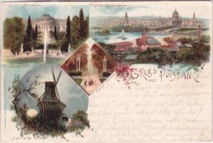 14473 Potsdam, u.a. Windmühle, Farblitho, ca. 1900