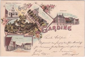 25836 Garding, u.a. Osterstrasse, Farblitho, ca. 1900