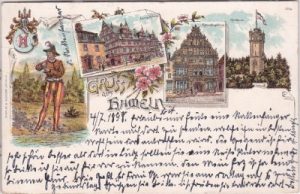 31785 Hameln an der Weser, u.a. Hochzeitshaus, Farblitho, ca. 1895
