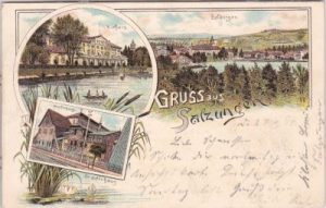 36433 Bad Salzungen, u.a. Gradierhaus, Farblitho, ca. 1895
