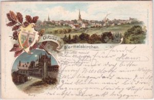42929 Wermelskirchen, Gesamtansicht, Wappen, Farblitho, ca. 1895