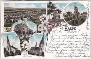 58135 Haspe (Hagen), u.a. Krankenhaus, Farblitho, ca. 1900