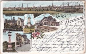 59269 Beckum, u.a. Bahnhof, Landratsamt, Farblitho, ca. 1900
