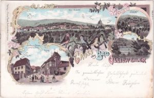 76835 Gleisweiler, u.a. Gasthaus zum Hirsch, Farblitho, ca. 1895