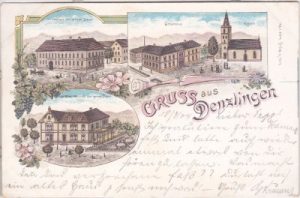 79211 Denzlingen, Gasthaus zum grünen Baum, Farblitho, ca. 1900