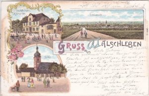 99189 Walschleben, u.a. Geschäftshaus Schneider, Farblitho, ca. 1895