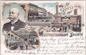 01662 Meißen-Cölln (Elbe), Restaurant Société, Farblitho, ca. 1900