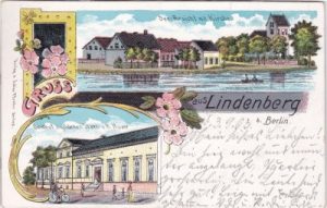 16356 Lindenberg (Ahrensfelde), u.a. Gasthof, Farblitho, ca. 1900