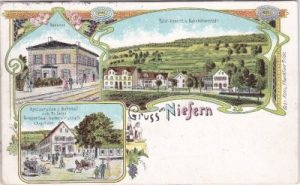 75223 Niefern (Niefern-Öschelbronn), u.a. Bahnhof, Farblitho, ca. 1905