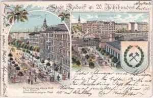 12055 Berlin-Rixdorf (Neukölln), u.a. Bahnhof, Farblitho, ca. 1900