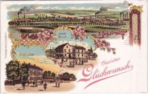 04603 Lehndorf (Nobitz), u.a. Gasthof, Farblitho, ca. 1900