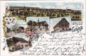 71577 Grab (Großerlach), u.a. Telegraphenamt, Farblitho, ca. 1905
