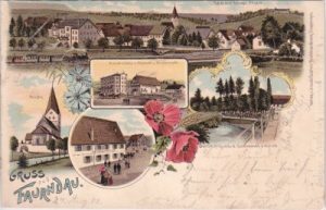 73035 Faurndau (Göppingen), u.a. Eisenbahn, Farblitho, ca. 1900