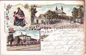 Maria Lanzendorf, u.a. Bahnhof, Farblitho, ca. 1900