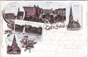 08056 Zwickau, u.a. Realschule, Farblitho, ca. 1895