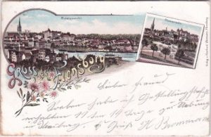 24937 Flensburg, u.a. Promenade, Farblitho, ca. 1900