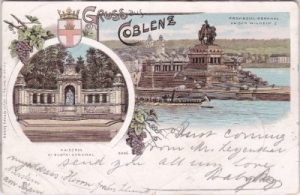 56068 Koblenz am Rhein, Provinzial-Denkmal, Farblitho, ca. 1895