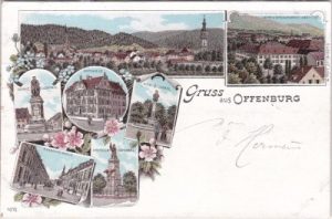 77652 Offenburg (Baden), u.a. Bahnhofstrasse, Farblitho, ca. 1895
