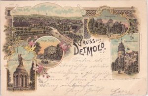 32756 Detmold, u.a. Ortsansicht, Palais, Farblitho, ca. 1895