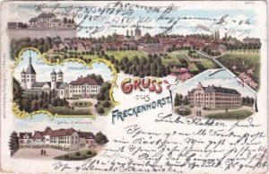 48231 Freckenhorst (Warendorf), u.a. Bahnhof, Farblitho, ca. 1900