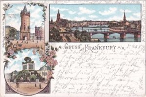 60318 Frankfurt am Main, u.a. Eschenheimer Turm, Farblitho, ca. 1895