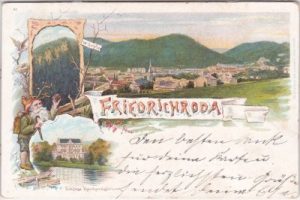 99894 Friedrichroda, u.a. Schloss Reinhardsbrunn, Farblitho, ca. 1895