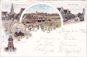 18528 Bergen auf Rügen, u.a. Dammstrasse, Farblitho, ca. 1895