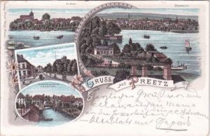 24211 Preetz, u.a. Bahnhofstrasse, Farblitho, ca. 1895