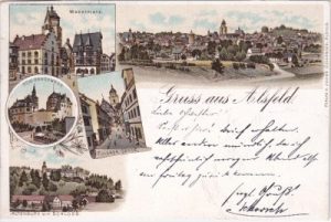 36304 Alsfeld, u.a. Fuldaer Gasse, Altenburg, Farblitho, ca. 1895