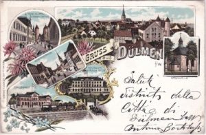 48249 Dülmen, u.a. Bahnhof, Farblitho, ca. 1900