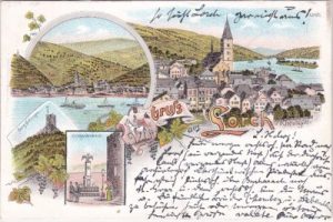 65391 Lorch (Rheingau), u.a. Kriegerdenkmal, Farblitho, ca. 1895