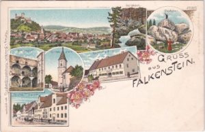93167 Falkenstein (Oberpfalz), u.a. Brauerei, Farblitho, ca. 1900
