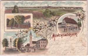 85126 Münchsmünster, u.a. Gasthaus Rauscher, Farblitho, ca. 1900