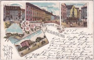 86150 Augsburg, u.a. Bahnhof, Farblitho, ca. 1895