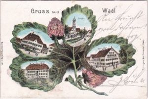 86875 Waal (Schwaben), u.a. Gasthaus zur Post, Farblitho, ca. 1900