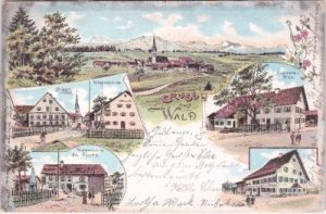 87616 Wald (Allgäu), u.a. Warenhaus Spoettle, Farblitho, ca. 1900