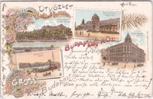 Budapest, u.a. Margarethenbad, Farblitho, ca. 1895