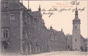 01589 Riesa, Straßenansicht, Klosterkirche, ca. 1915