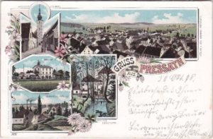 92690 Pressath (Oberpfalz), u.a. Bahnhof, Farblitho, ca. 1895