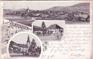 98617 Helmershausen (Rhönblick), u.a. Ortsansicht, Litho, ca. 1900