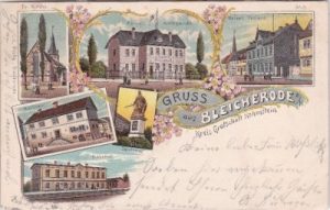 99752 Bleicherode, u.a. Bahnhof, Farblitho, ca. 1900