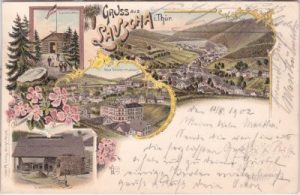 98724 Lauscha (Thüringer Wald), u.a. Neue Schule, Farblitho, ca. 1900