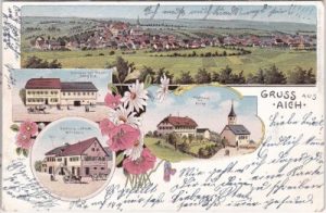 72631 Aich (Aichtal), u.a. Gasthaus Zum Hirsch, Farblitho, ca. 1900