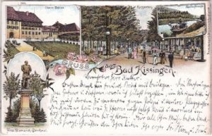97688 Bad Kissingen, u.a. Saale-Ansicht, Farblitho, ca. 1900