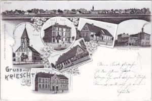 Kriescht (Krzeszyce), Kreis Lebus, Grünbergs-Brauerei, Litho, ca. 1895