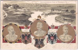 Myslowitz/Oberschlesien, Drei-Kaiserreich-Ecke, Präge-Litho, ca. 1900