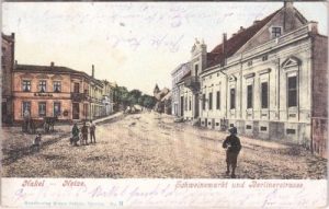 Nakel an der Netze, Schweinemarkt, Farblitho, ca. 1900