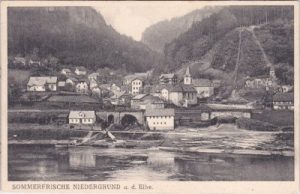 Niedergrund an der Elbe (Dolni Zleb), Ortsansicht, ca. 1910
