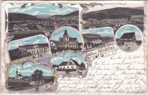 Karlsthal im Altvatergebirge, u.a. Villa Bartsch, Farblitho, ca. 1900