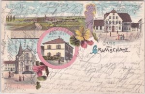 97222 Gramschatz (Rimpar), u.a. Gasthaus, Farblitho, ca. 1895
